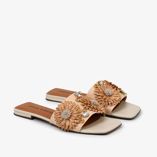 Calçado Aberto Feminino Slide Ráfia Tramada Tr 011 N.w. Tingido C2000 Pérola