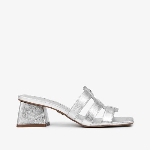 Calçado Aberto Feminino Tamanco Couro Floter Fresh Metal Prata