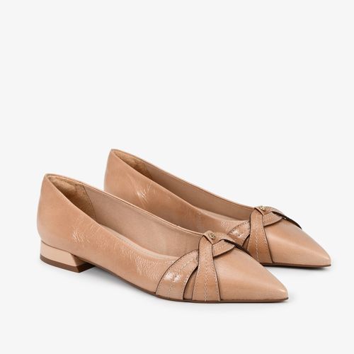 Calçado Fechado Feminino Sapatilha Couro Caseinado Vitro Natural