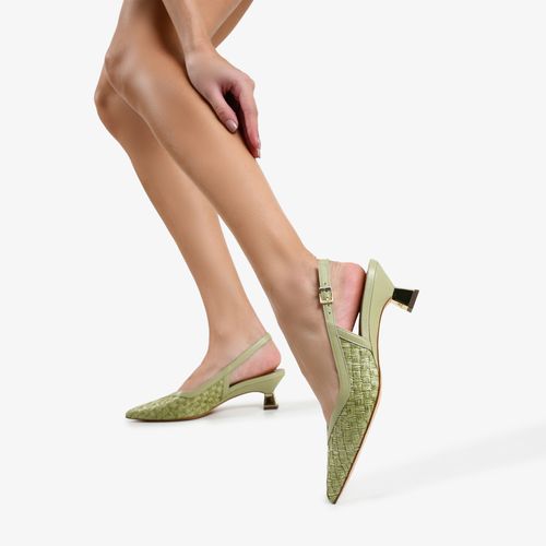 Calçado Fechado Feminino Slingback Ráfia Tressê Tr 2278verde Chá