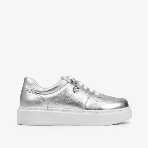 Calçado Fechado Feminino Tênis Couro Floter Fresh Metal Prata