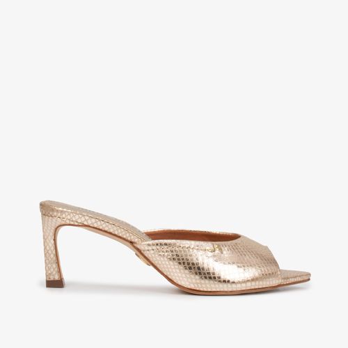 Calçado Aberto Feminino Tamanco Couro Snake Mirror Ouro Claro