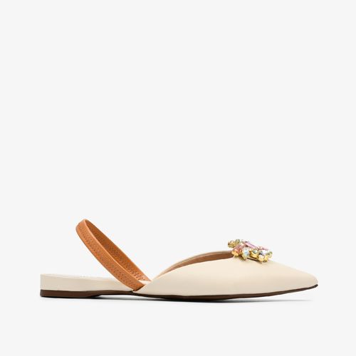 Slingback Off White Bruleé Pedraria Couro