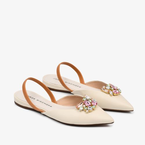 Slingback Off White Bruleé Pedraria Couro