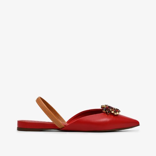 Slingback Vermelho Rubi Pedraria Couro