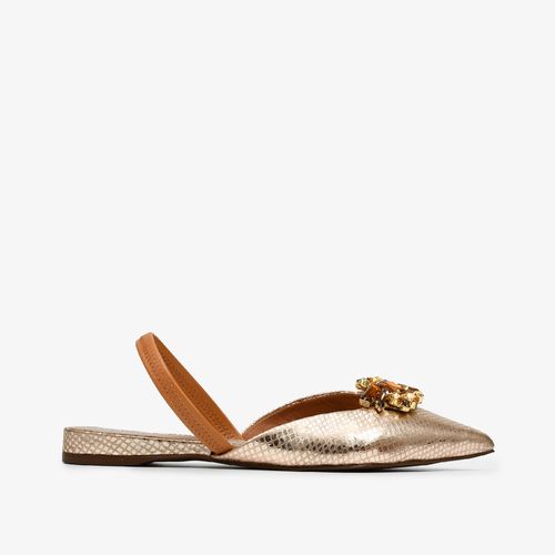 Slingback Ouro Pedraria Couro