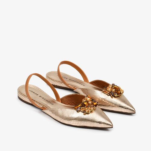 Slingback Ouro Pedraria Couro