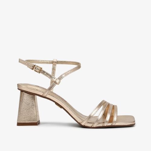 Calçado Aberto Feminino Sandália Couro Floter Fresh Metal Ouro