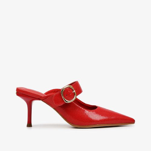 Calçado Fechado Feminino Mule Couro Mini Snake Rubi