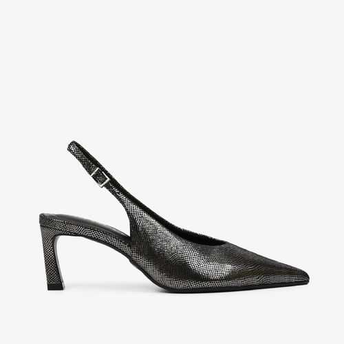 Calçado Fechado Feminino Slingback Couro Tela Metal Grafite