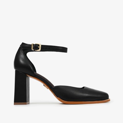 Scarpin Salto Bloco Preto Couro