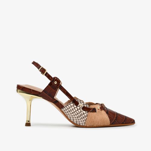 Slingback Marrom Terroir Couro Croco