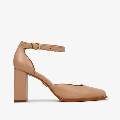 Scarpin Salto Bloco Nude Carvalho Couro