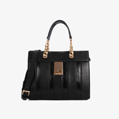 Bolsa Tote Preto Ocre Couro