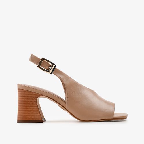 Sandália Salto Bloco Nude Carvalho Couro
