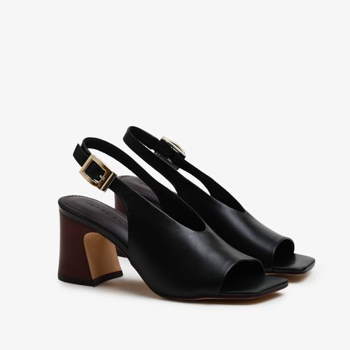 Sandália Salto Bloco Preto Couro