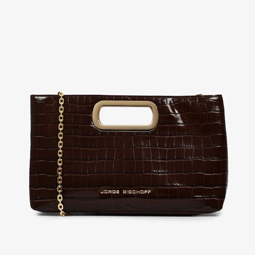 Bolsa Clutch Marrom Couro Croco