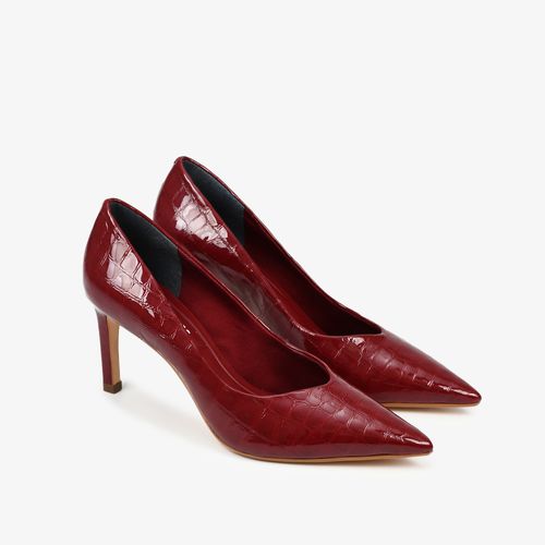 Scarpin Vinho Cabernet Couro Croco