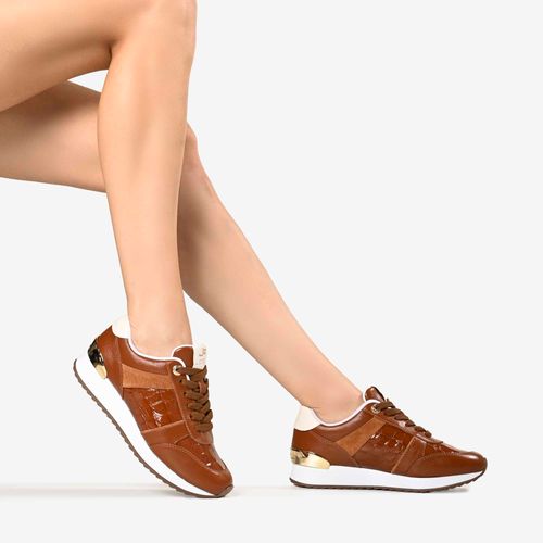 Tênis Jogger Marrom Tabaco Couro Croco