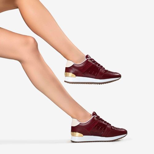 Tênis Jogger Vinho Cabernet Couro Croco
