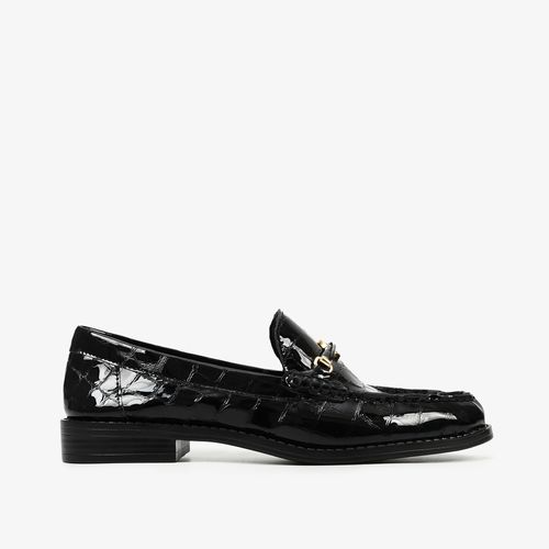 Loafer Preto Bridão Mandala Couro Croco
