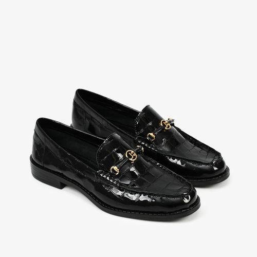 Loafer Preto Bridão Mandala Couro Croco