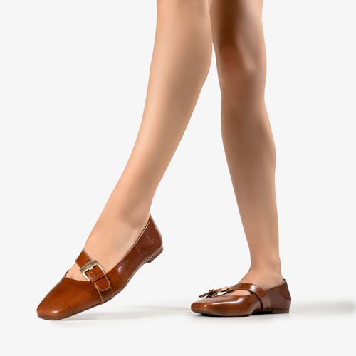 Sapatilha Marrom Tabaco Tira Couro