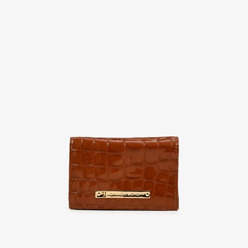 Carteira Envelope Marrom Tabaco Couro Croco