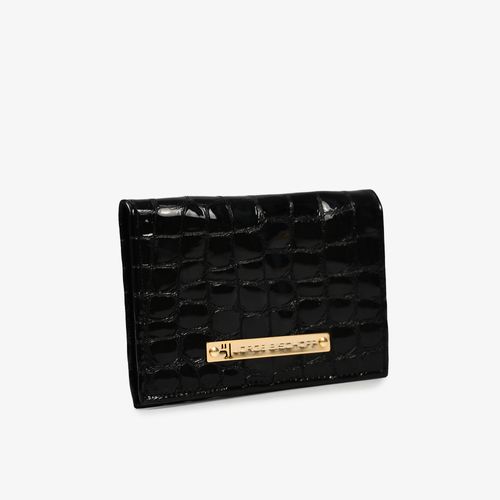 Carteira Envelope Preto Couro Croco