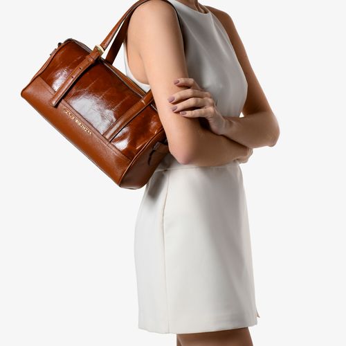 Bolsa Baú Marrom Tabaco Couro