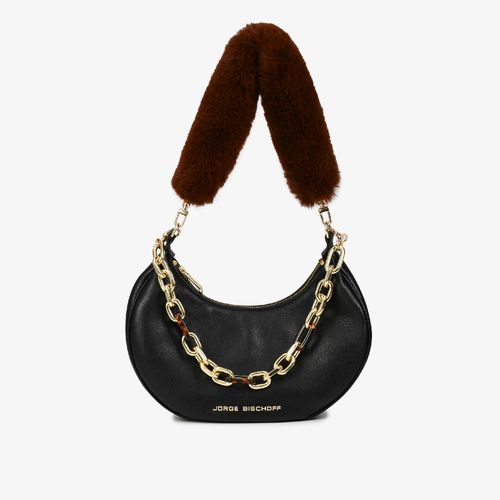 Bolsa De Ombro Preto Alça De Pelo Removível Couro