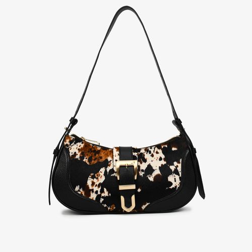 Bolsa Baguete Pelo Cow Print Natural Couro