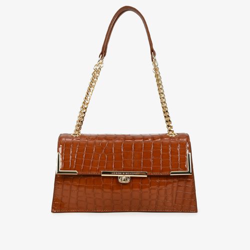 Bolsa De Ombro Marrom Tabaco Couro Croco