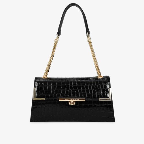 Bolsa De Ombro Preto Couro Croco