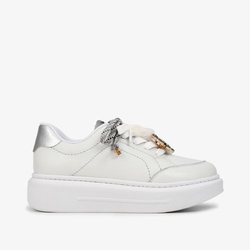 Tênis Branco Prata Couro