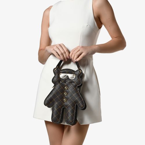 Bolsa Transversal Abraço De Urso Marrom Café Monograma Couro