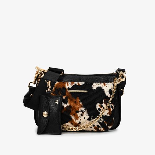 Bolsa Infinita Transversal Pelo Cow Print Natural Couro