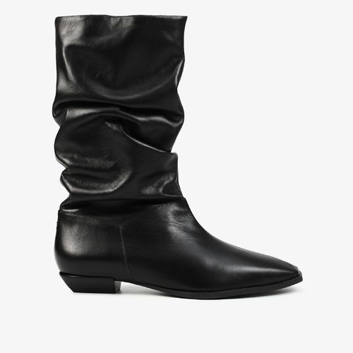 Bota Salto Baixo Preto Couro