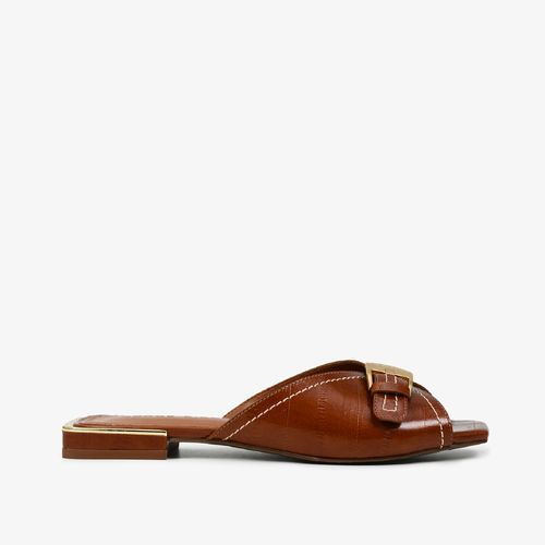 Chinelo Slide Marrom Tabaco Couro