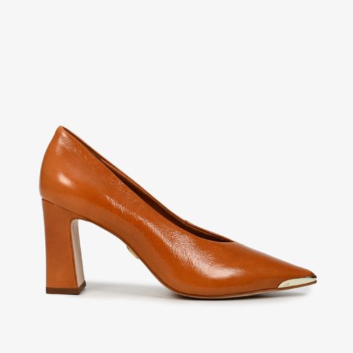 Scarpin Salto Bloco Caramelo Tanino Couro Caseinado