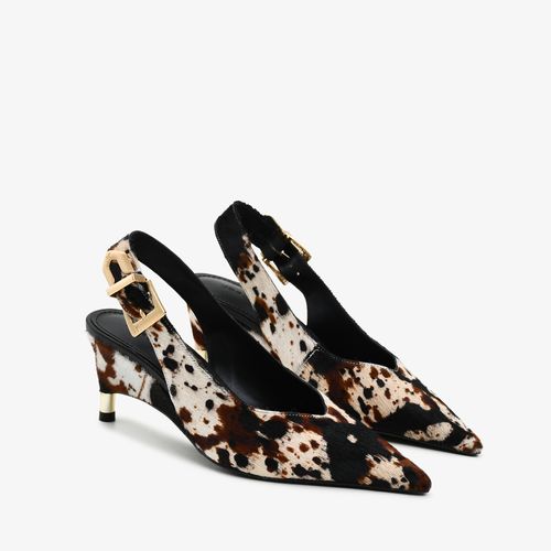 Slingback Cow Print Natural Couro
