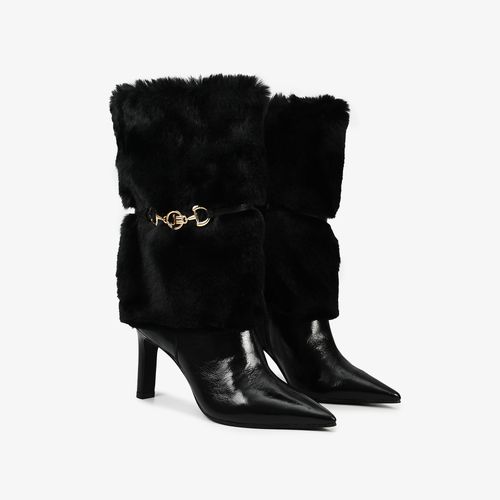 Bota Cano Longo Preto Pelo Removível Couro
