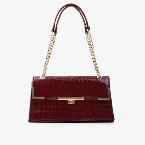 Bolsa De Ombro Vinho Cabernet Couro Croco