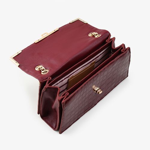 Bolsa De Ombro Vinho Cabernet Couro Croco