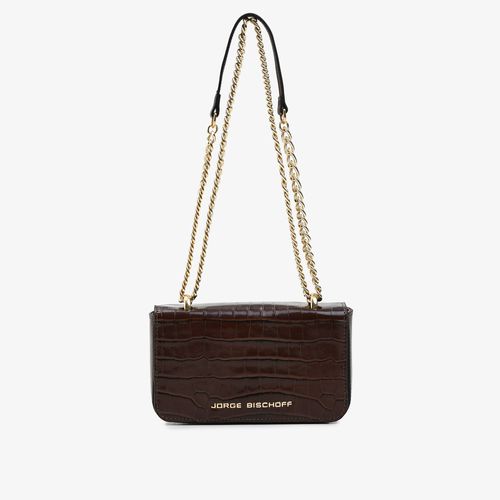 Bolsa Transversal Marrom Terroir Dourado Couro Croco