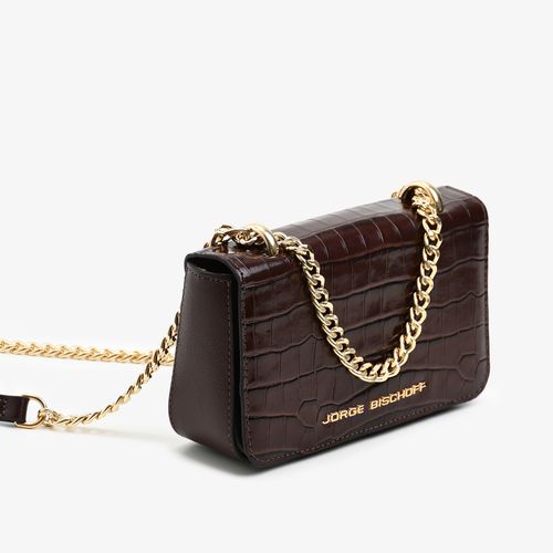 Bolsa Transversal Marrom Terroir Dourado Couro Croco