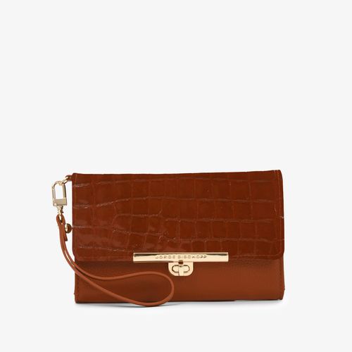 Carteira Marrom Tabaco Tampa Couro Croco