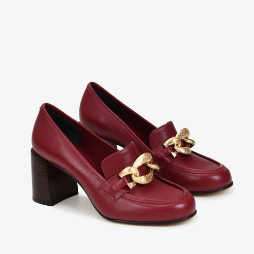 Scarpin Salto Bloco Vinho Cabernet Couro