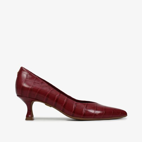 Scarpin Salto Fino Vinho Cabernet Couro Croco