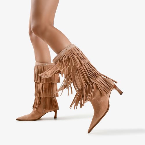 Bota Cano Alto Franja Removível Caramelo Álamo Camurça